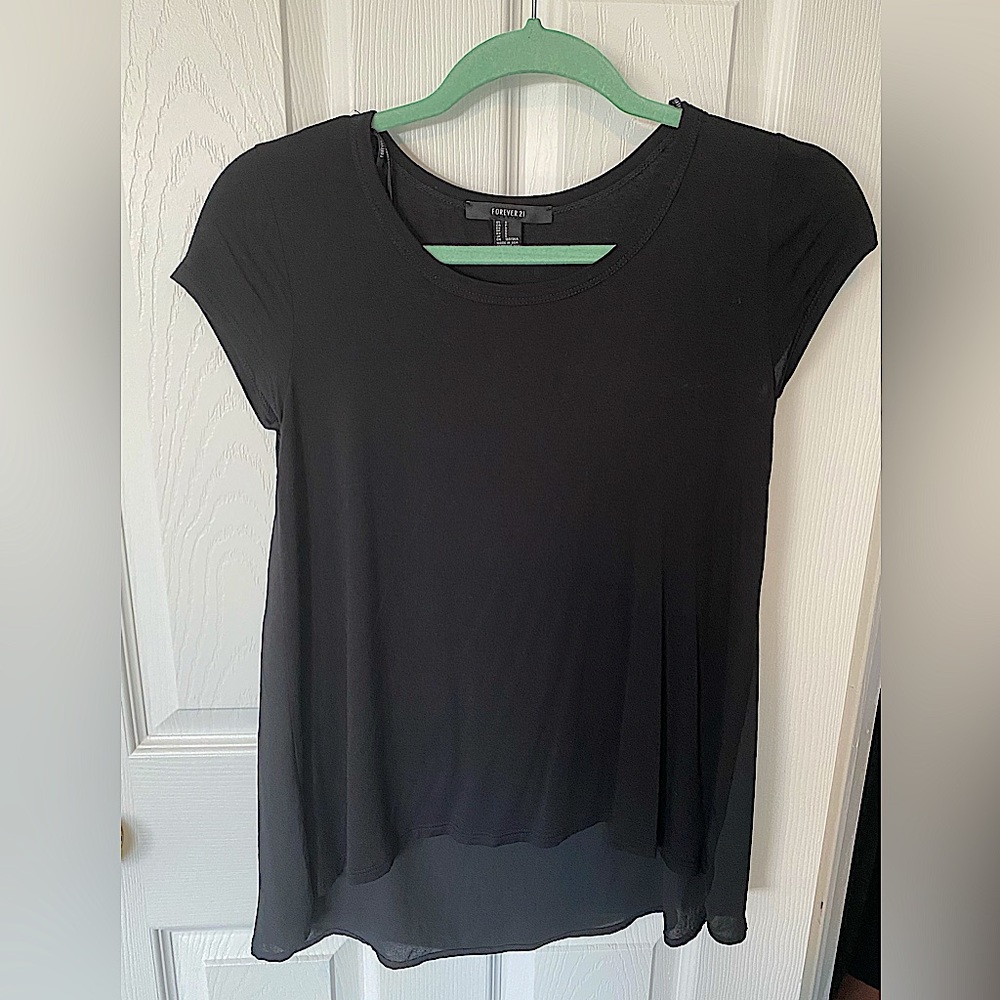Forever 21 black sheet short sleeve scoop neck top